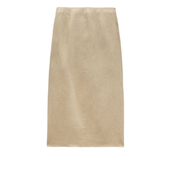 Zara 100% Linen Layered Mini Midi Skirt Tan Size S - Picture 6 of 14